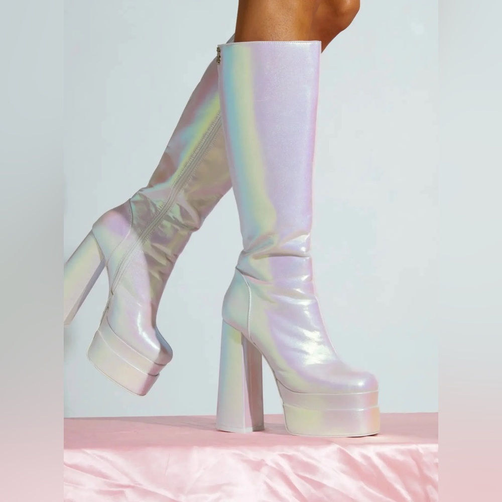 Iridescent Platform Knee-High Boots